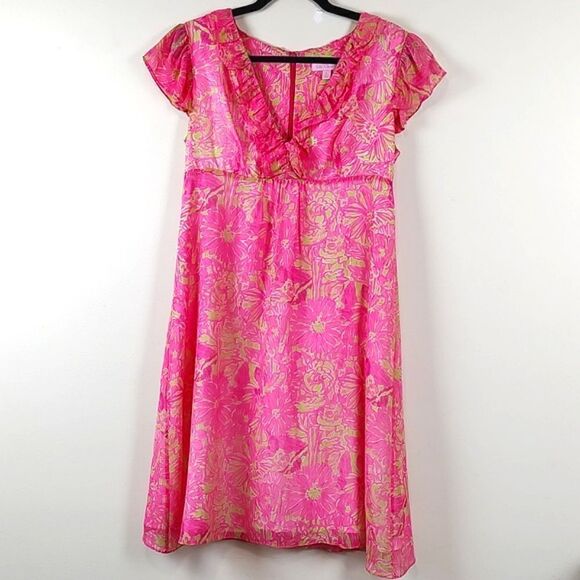 Lilly Pulitzer Silk Clare Dress Daiquiri Pin Secret Garden Print Size 6 - Picture 11 of 11